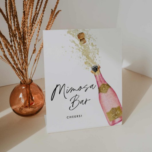 Roze Champagne Mimosa Bar Vrijgezellenfeest Reclamebord Met Voetstuk