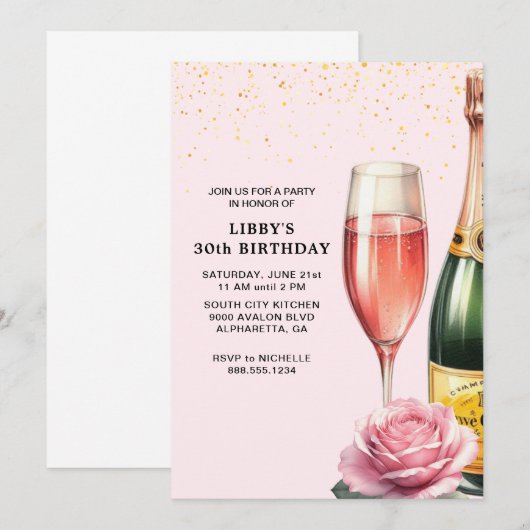 Roze Champagne Mimosa Feest Kaart (Voorkant / Achterkant)