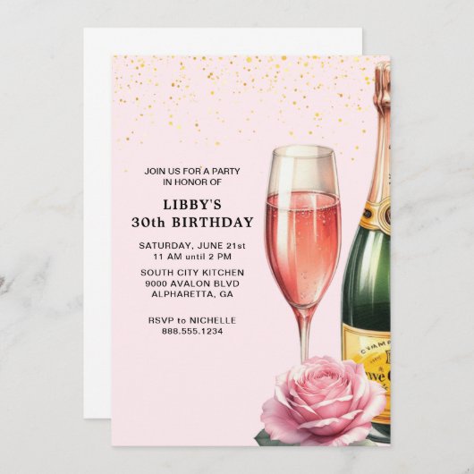 Roze Champagne Mimosa Party Kaart (Voorkant / Achterkant)