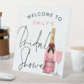 Roze Champagne Naam Welkom Vrijgezellenfeest wit Reclamebord Met Voetstuk (Insitu)