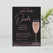 Roze Champagne op Black Ladies Night Drinken Kaart (Staand voorkant)