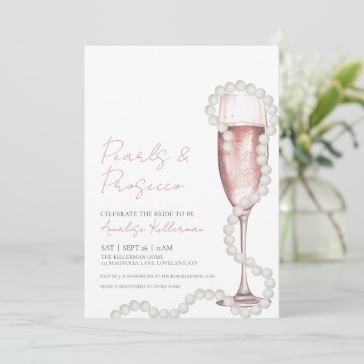 Roze Champagne Parels & Prosecco Vrijgezellenfeest Kaart (Staand voorkant)