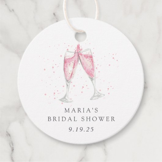 Roze Champagne Persoonlijke Bruidsdouche Bedankjes Labels (Voorkant)