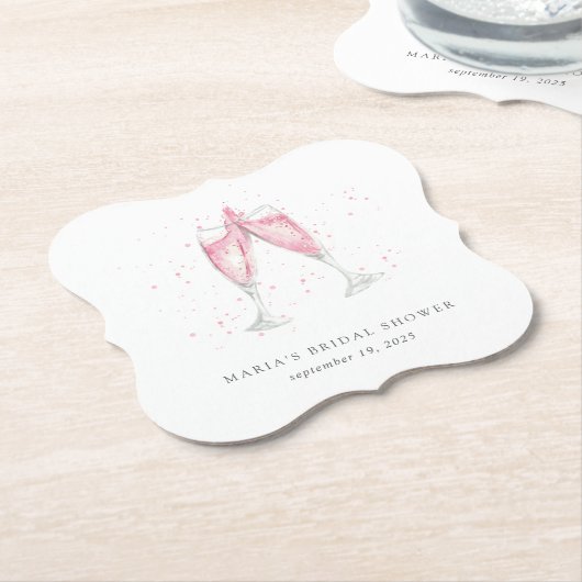 Roze Champagne Persoonlijke Bruidsdouche Kartonnen Onderzetters (Gekanteld)