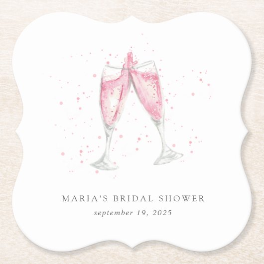 Roze Champagne Persoonlijke Bruidsdouche Kartonnen Onderzetters (Voorkant)
