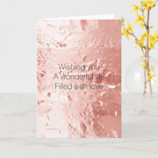 Roze Champagne Roos Glam Bruiloft Kaart (Gele Bloem)