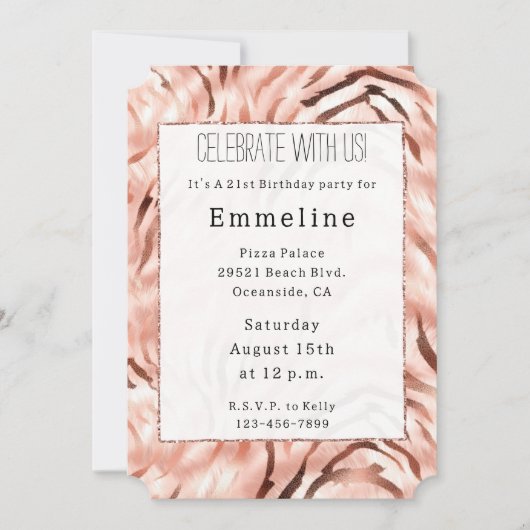 Roze Champagne Roos Glam Zebra Kaart (Voorkant)