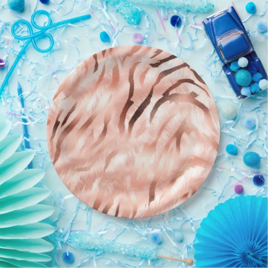 Roze Champagne Roos Glam Zebra Papieren Bordje (Feest)