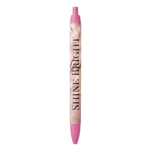 Roze Champagne Roos Glam Zebra Zwarte Inkt Pen (Voorkant Verticaal)