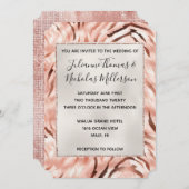 Roze Champagne Roos Parel Glam Zebra Bruiloft Kaart (Voorkant / Achterkant)