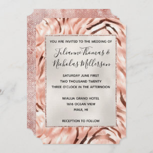 Roze Champagne Roos Parel Glam Zebra Bruiloft Kaart