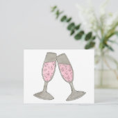 Roze Champagne Sla de Datum Op Bruiloft Bruid Brui Aankondigingskaart (Staand voorkant)