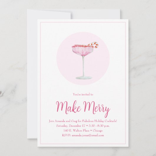 Roze Champagne Snoep Can Holiday Party Kaart (Voorkant)