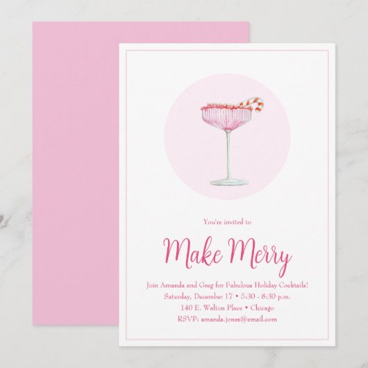 Roze Champagne Snoep Can Holiday Party Kaart (Voorkant / Achterkant)