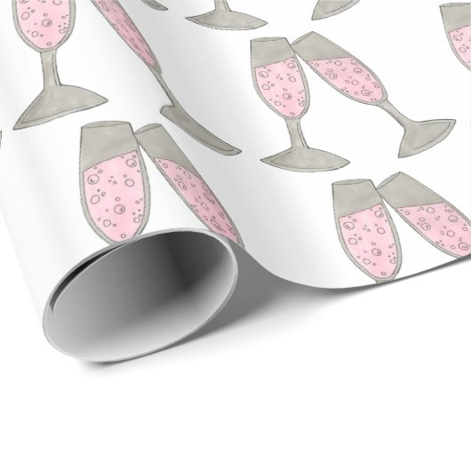 Roze Champagne Toast Cheers Bubbly Vieren Cadeaupapier (Rol Hoek)
