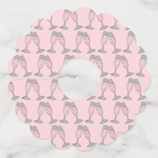 Roze champagne Toast Cheers Vrijgezellenfeest Wedd Wijnglaslabel (Voorkant)