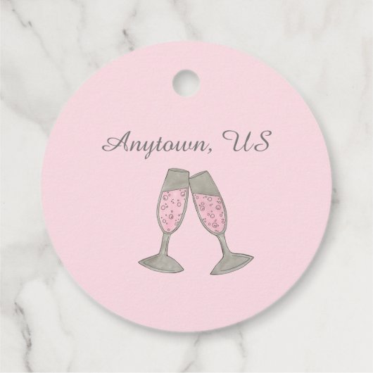 Roze champagne Toast Cheers Wedding Vrijgezellenfe Bedankjes Labels (Achterkant)