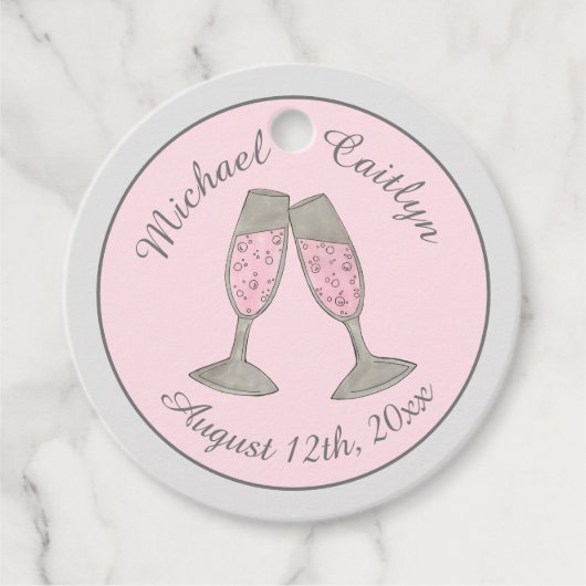 Roze champagne Toast Cheers Wedding Vrijgezellenfe Bedankjes Labels (Voorkant)