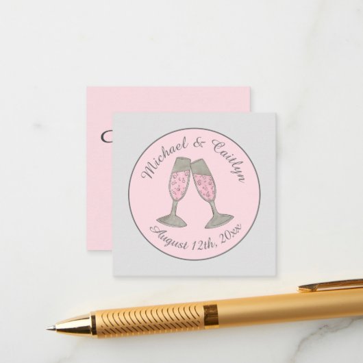 Roze champagne Toast Cheers Wedding Vrijgezellenfe Informatiekaartje (Voorkant / Achterkant in situ)