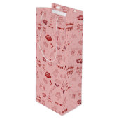 Roze Champagne Toren Galentine Doodle Patroon Wijn Cadeautas (Voorkant Gekanteld)