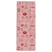 Roze Champagne Toren Galentine Doodle Patroon Wijn Cadeautas (Voorkant)