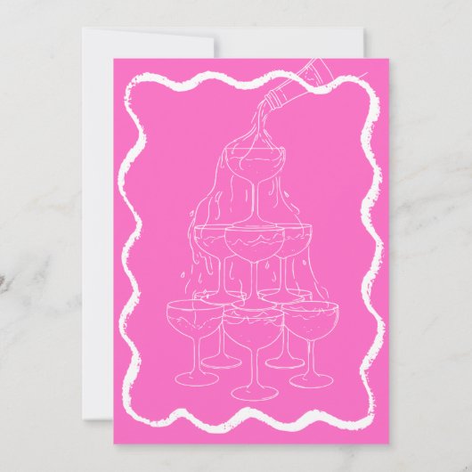 Roze Champagne Tower Hand getrokken vrijgezellenfe Kaart (Achterkant)