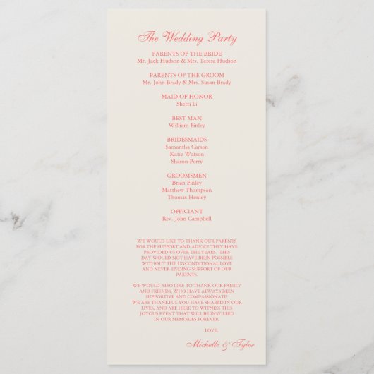 Roze & Champagne Trouwprogramma Programmakaart (Achterkant)