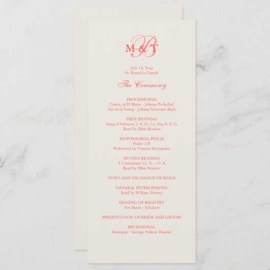 Roze & Champagne Trouwprogramma Programmakaart (Voorkant / Achterkant)