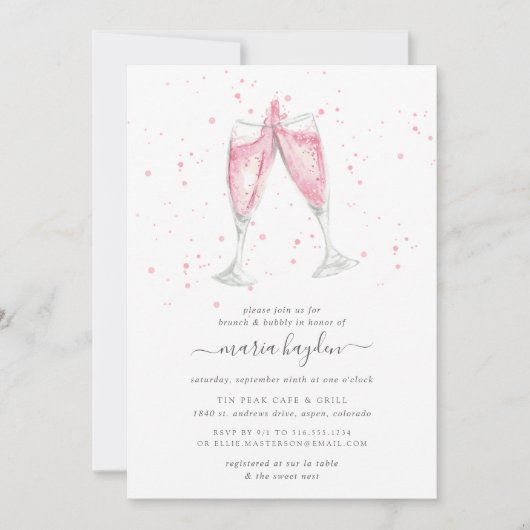 Roze Champagne | Uitnodiging tot Brunch & Bubble S (Voorkant)