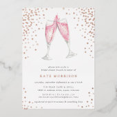 Roze Champagne | Vrijgezellenfeest Brunch Folie Uitnodiging (Voorkant)