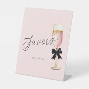 Roze Champagne Vrijgezellenfeest Favors Sign Reclamebord Met Voetstuk