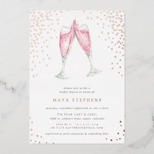 Roze Champagne | VRIJGEZELLENFEEST Folie Uitnodiging (Voorkant)