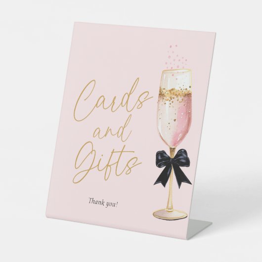 Roze Champagne Vrijgezellenfeest Kaarten en gesche Reclamebord Met Voetstuk (Voorkant)