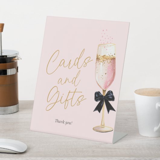 Roze Champagne Vrijgezellenfeest Kaarten en gesche Reclamebord Met Voetstuk (Insitu)