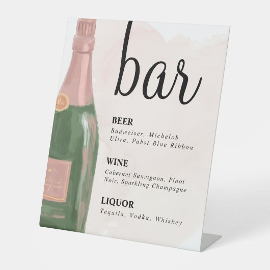 Roze Champagne Waterverf Bar Teken Reclamebord Met Voetstuk (Voorkant)