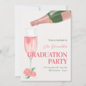 Roze champagnefles afstudeerfeest kaart (Voorkant)