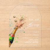 Roze champagnefles Vrijgezellenfeest Acryl Uitnodigingen (Voorkant)