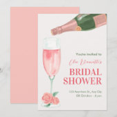 Roze champagnefles vrijgezellenfeest kaart (Voorkant / Achterkant)