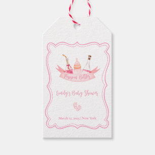 Roze Champagneflessen Voeten Lijst Baby shower Cadeaulabel