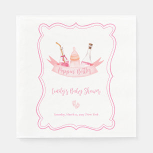 Roze Champagneflessen Voeten Lijst Baby shower Servet