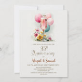 Roze champagneglas 35e trouwdag kaart (Voorkant)