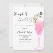 Roze champagneglas bloem brunch & bubbels kaart (Voorkant)