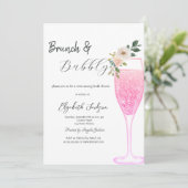 Roze champagneglas bloem brunch & bubbels kaart (Staand voorkant)