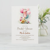 Roze Champagneglas Bruidsdouche Kaart (Staand voorkant)