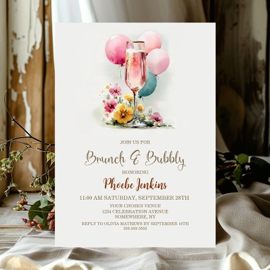 Roze champagneglas brunch en bubbel kaart
