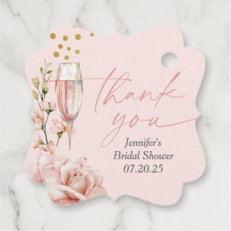 Roze champagneglas moderne bruids brunch bedankjes labels