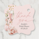 Roze champagneglas moderne bruids brunch bedankjes labels (Achterkant)