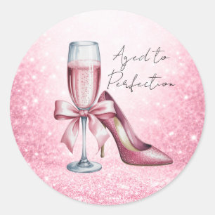 Roze Champagneglas Verouderd Tot Perfectie Verjaar Ronde Sticker