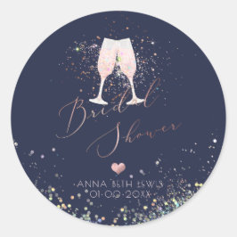 Roze champagneglazen, holografisch Vrijgezellenfee Ronde Sticker