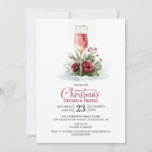 Roze Champaigne Kerst Dinner en Dranken Kaart (Voorkant)